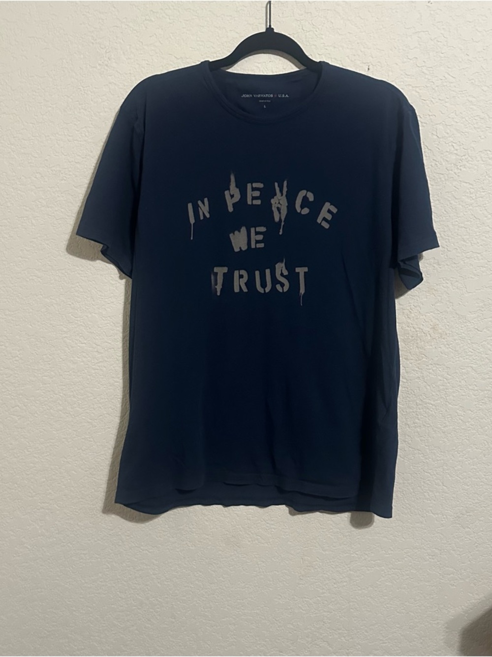 John Varvatos Navy Short Sleeve Graphic Tee - 'In Peace We Trust'